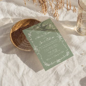 Fancy Sage Green Floral Boho Botanical Wedding 招待状