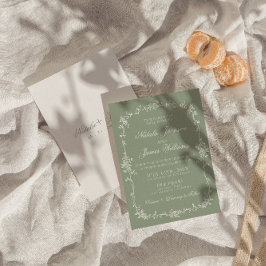 Fancy Sage Green Floral Boho Botanical Wedding 招待状