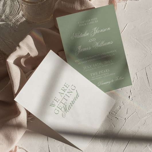 Fancy Sage Green Luxury Boho Modern Wedding 招待状