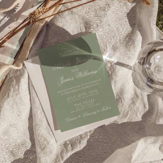 Fancy Sage Green Luxury Boho Modern Wedding 招待状