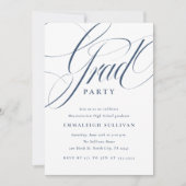 Fancy Script Blue Graduation Party 招待状 (正面)