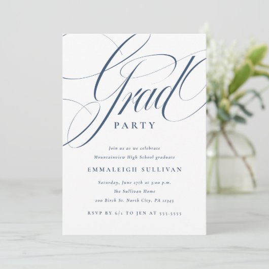 Fancy Script Blue Graduation Party 招待状 (スタンド正面)