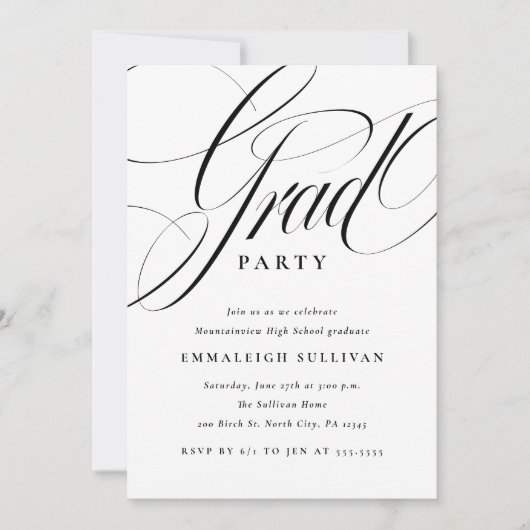 Fancy Script Graduation Party 招待状 (正面)