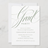 Fancy Script Green Graduation Party 招待状 (正面)