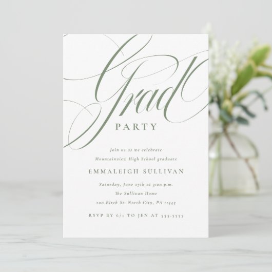 Fancy Script Green Graduation Party 招待状 (スタンド正面)