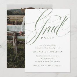 Fancy Script Green Graduation Party 招待状