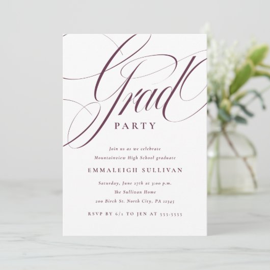 Fancy Script Purple Graduation Party 招待状 (スタンド正面)