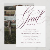 Fancy Script Purple Graduation Party 招待状 (正面/裏面)