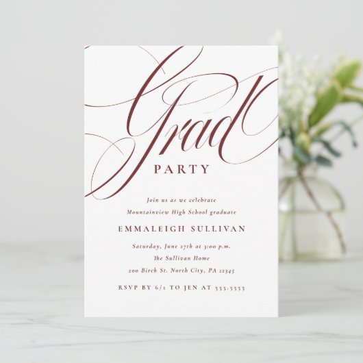 Fancy Script Red Graduation Party 招待状 (スタンド正面)