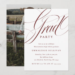 Fancy Script Red Graduation Party 招待状