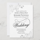 Fancy Script with Flourish Silver & White Wedding 招待状 (正面)