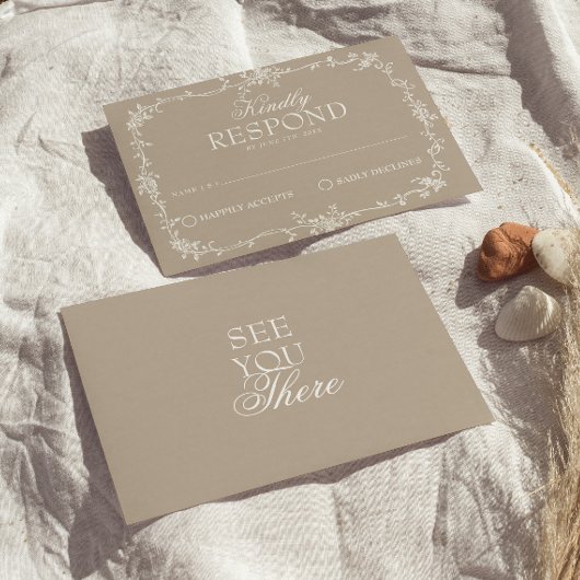 Fancy Soft Taupe Floral Boho Wedding RSVP