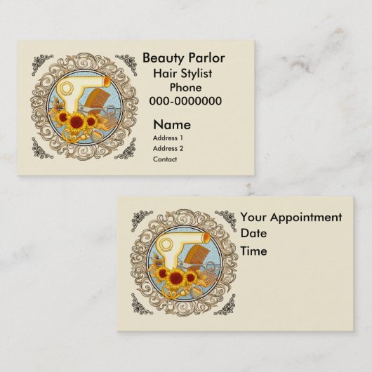 Fancy Sunflowers Beautician 予約カード (正面/裏面)