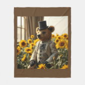 Fancy Teddy bear in the sunflowers フリースブランケット (正面)
