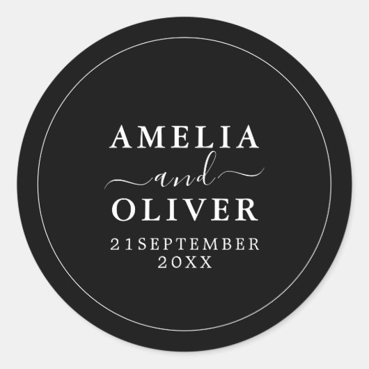 Fancy Timeless Modern Minimalist Black Wedding ラウンドシール (正面)