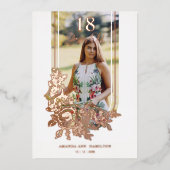 Fancy Trendy Arch Floral Birthday Party Photo 箔招待状 (正面)