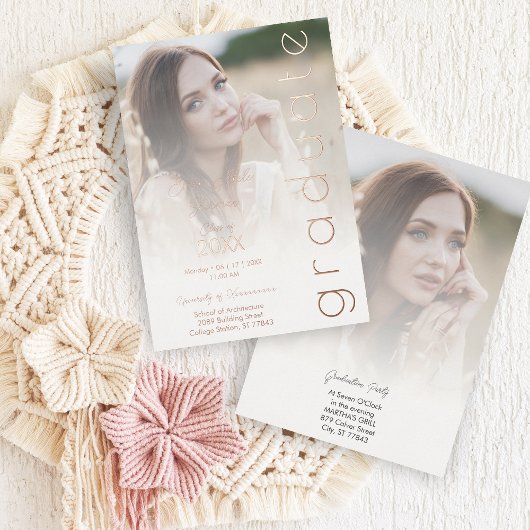 Fancy Vellum Overlay Effect 2 Photos Graduate 箔招待状