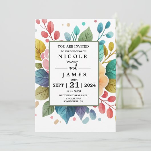 Fancy Watercolor Floral 招待状 (スタンド正面)