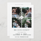 Fancy White Flourish Lace Effect 4 Photos Wedding  セーブザデート (正面/裏面)