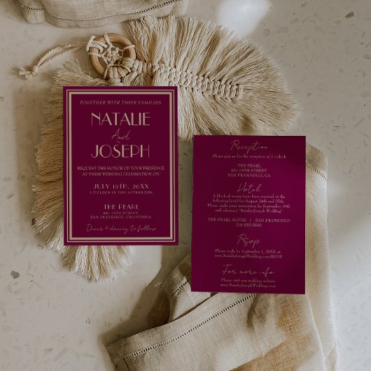 Fancy Wine Dusty Rose Old Money All In One Wedding 招待状