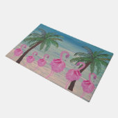 Fancyf flamingos and palm tres tropical ドアマット (アングル)