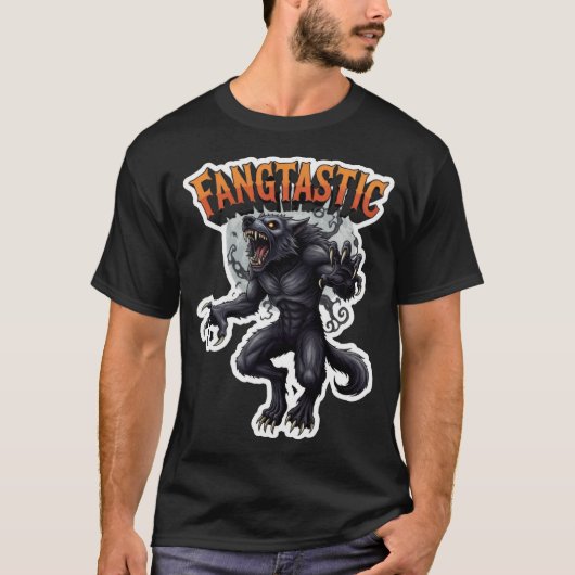 Fangtastic werewolf howling at moon sticker design tシャツ (正面)