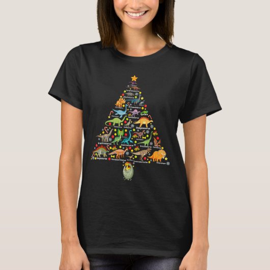 Fanny Dinosaur Christmas Tree Cute Dino Xmas For K Tシャツ (正面)