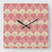 Fans Pink Mid-Century スクエア壁時計 (正面)
