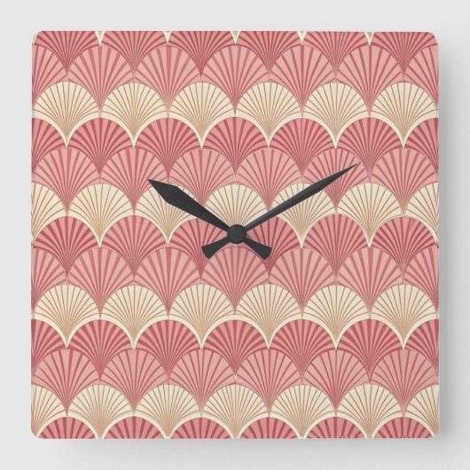Fans Pink Mid-Century スクエア壁時計 (正面)