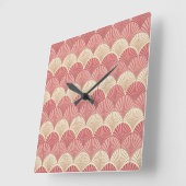 Fans Pink Mid-Century スクエア壁時計 (傾斜)