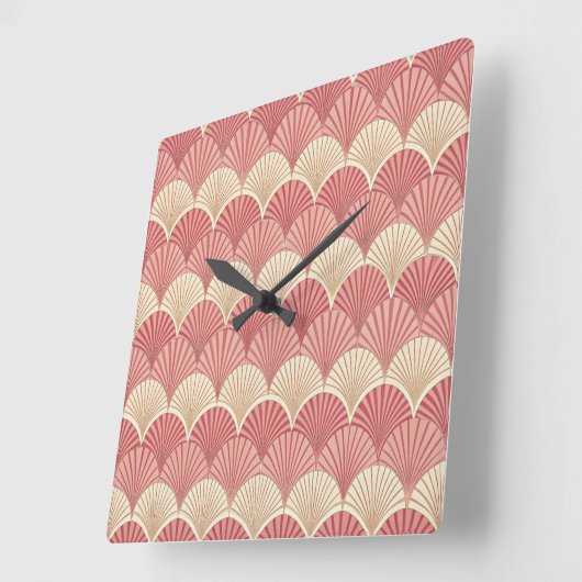 Fans Pink Mid-Century スクエア壁時計 (傾斜)