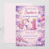 Fantacy Magical Unicorn 1st Birthday 招待状 (正面/裏面)