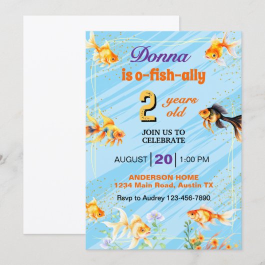 Fantail Goldfish Swiming Any Age Birthday Party 招待状 (正面/裏面)