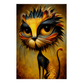 Fantasie Löwe mit großen Augen im Vintage Stil ポスター