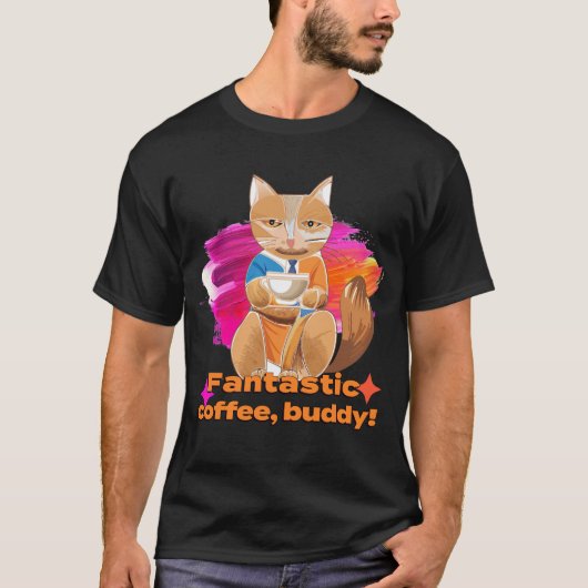 Fantastic Coffee Buddy Cat Art Print T shirt Tシャツ (正面)