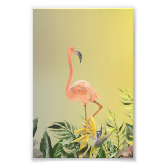 Fantastic Flamingo Poster in Tropical Forest フォトプリント