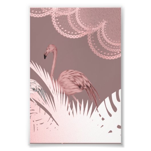 Fantastic Pink Flamingo Poster in Tropical Forest フォトプリント (正面)