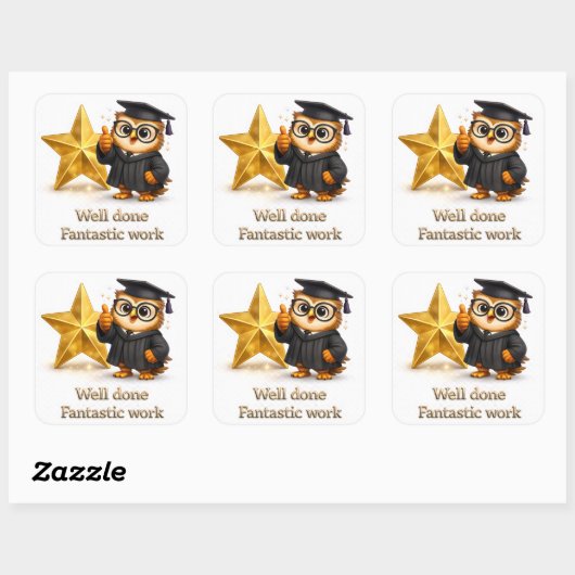 Fantastic work, gold star achievement stickers pro スクエアシール (シート)