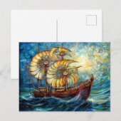 Fantastical Nautilus Ship in Swirling Ocean ポストカード (正面/裏面)