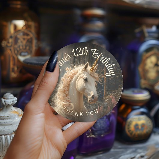 Fantastical Pink-Maned Floral Unicorn Pegasus Ench ラウンドシール