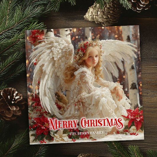 Fantasy angelic angel red gold festive sparkles  シーズンカード