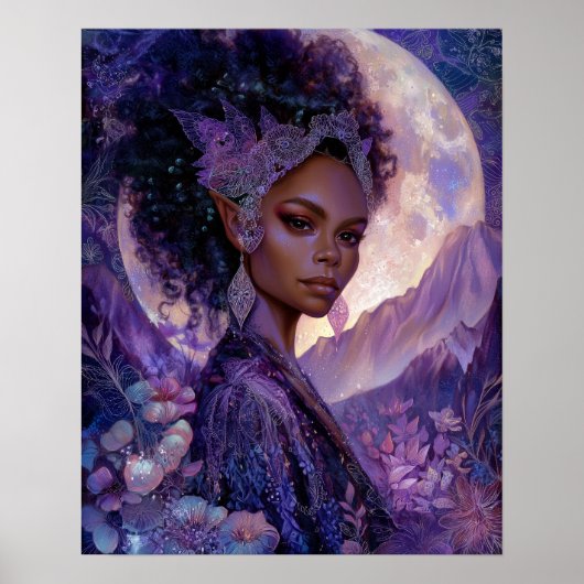  Fantasy Art African American Moon Elf Goddess ポスター (正面)