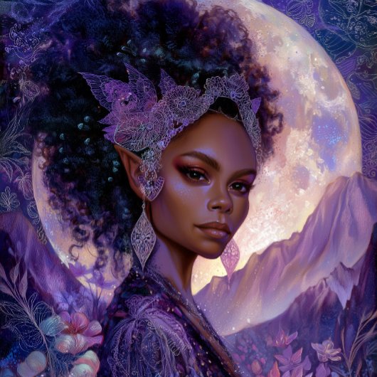  Fantasy Art African American Moon Elf Goddess ポスター