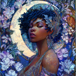 Fantasy Art Black Girl Black Queen Moon Goddess ポスター