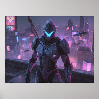 Fantasy Art- Sentinel of the Neon Divide ポスター