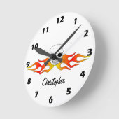 Fantasy Art Skull And Flames Design Personalised ラウンド壁時計 (傾斜)