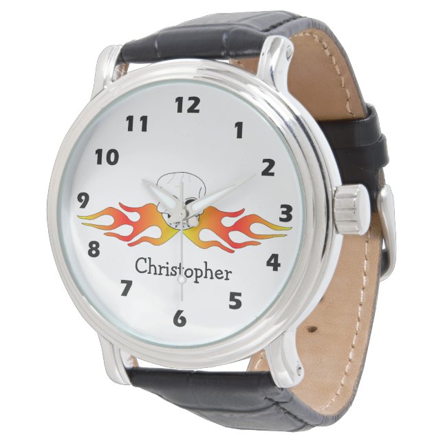 Fantasy Art Skull And Flames Design Personalised 腕時計 (アングル)