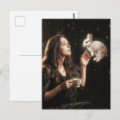 Fantasy Art Surreal Tea Time With White Rabbit  ポストカード (正面/裏面)