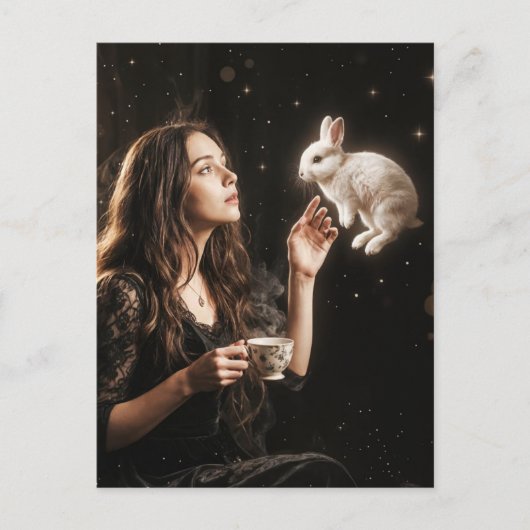 Fantasy Art Surreal Tea Time With White Rabbit  ポストカード (正面)