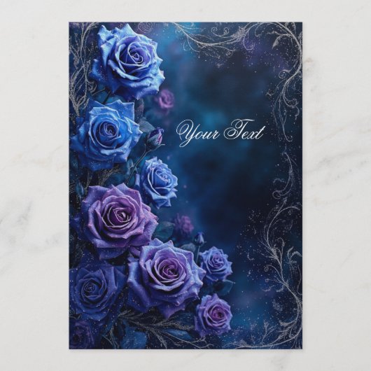 Fantasy Blue and Purple Wedding Roses 招待状 (正面)
